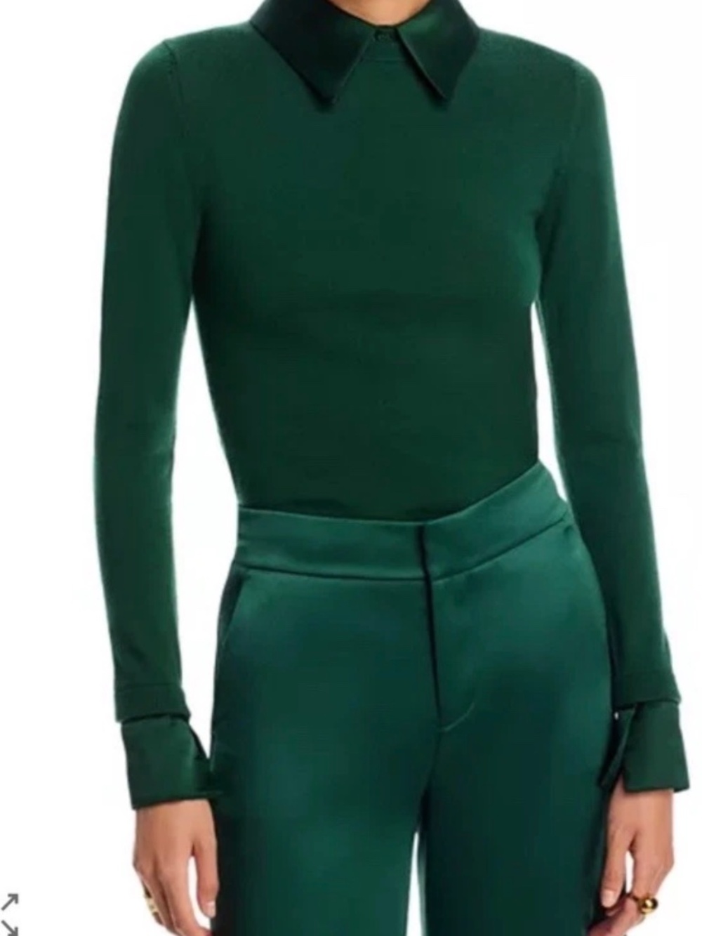 Alice + Olivia Porla Stretch Wool Silk Collared Sweater In Green Mystique L NWT - Picture 5 of 13